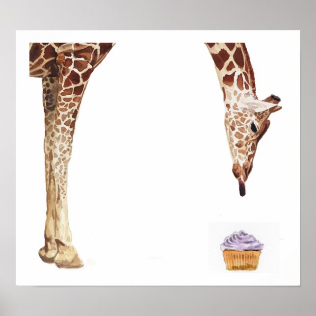 "Licker with Cupcake" Giraffe Watercolor Poster (Front)
