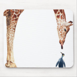 "Licker with Penguin" Giraffe Watercolor Mouse Pad