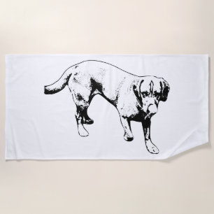 Licking Labrador Ink Art Beach Towel