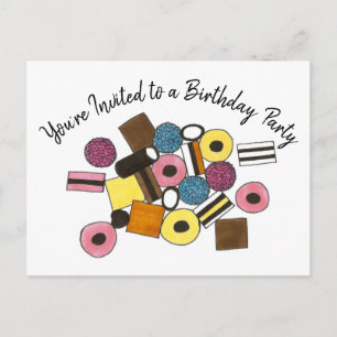 Licorice Allsorts Candy Birthday Party Invitation Postcard