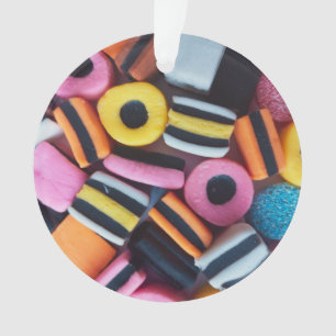 Licorice Allsorts Candy Pattern with Custom Text Ornament