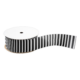 Licorice Black and White Cabana Stripes Grosgrain Ribbon