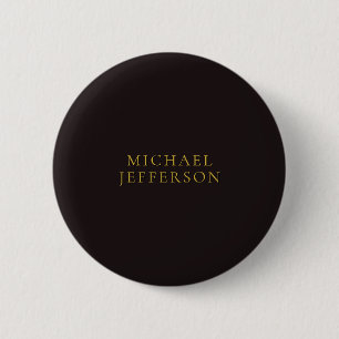 Licorice Black Gold Minimalist Plain Modern Name 2 Inch Round Button