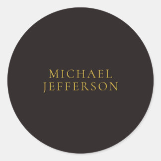 Licorice Black Gold Minimalist Plain Modern Name Classic Round Sticker