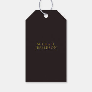 Licorice Black Gold Minimalist Plain Modern Name Gift Tags