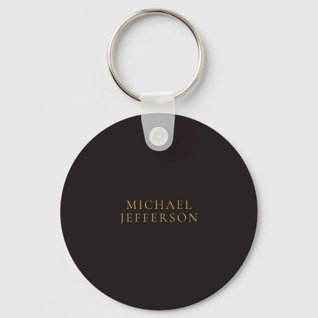 Licorice Black Gold Minimalist Plain Modern Name Keychain (Front)
