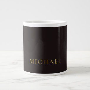 Licorice Black Gold Minimalist Plain Modern Name Large Coffee Mug