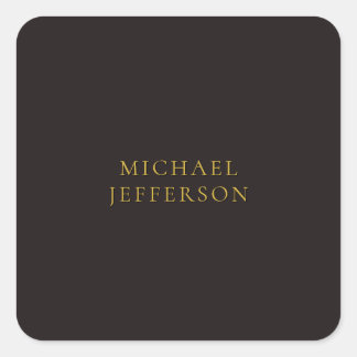 Licorice Black Gold Minimalist Plain Modern Name Square Sticker