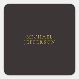 Licorice Black Gold Minimalist Plain Modern Name Square Sticker
