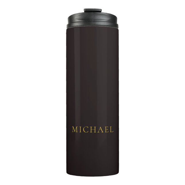 Licorice Black Gold Minimalist Plain Modern Name Thermal Tumbler (Front)