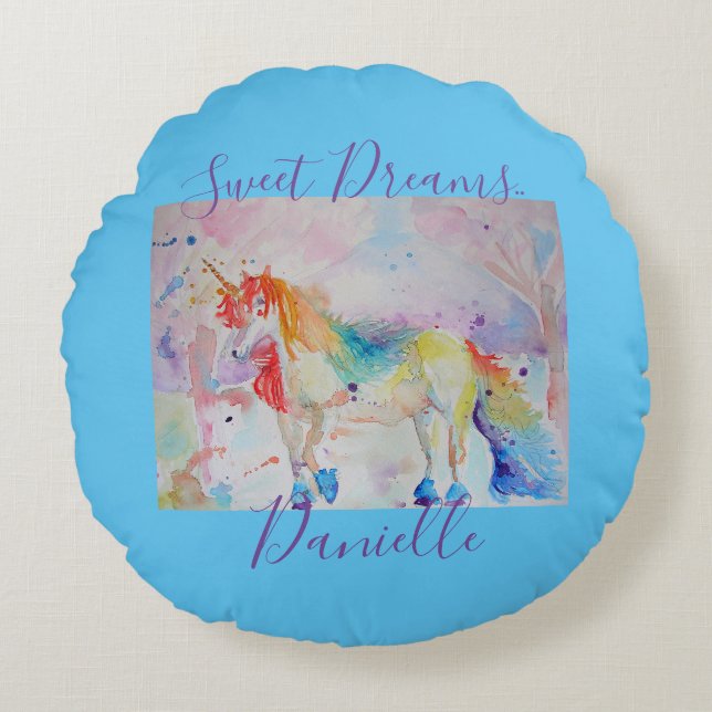 Licorne Arc-en-Ciel Rose Coussin Douces Rêves Fill (Devant)