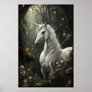 Licorne cheval blanc dans une impression de forêt 