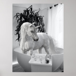 Licorne dans la baignoire Affiche