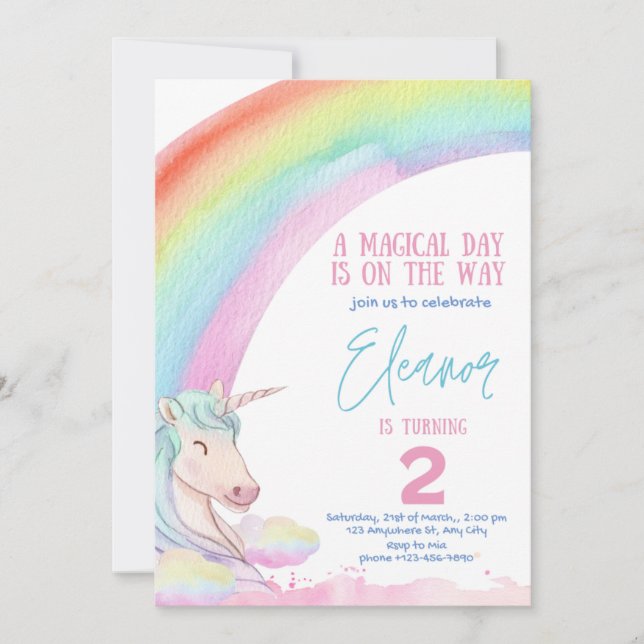 licorne Enfant Anniversaire Invitation (Devant)