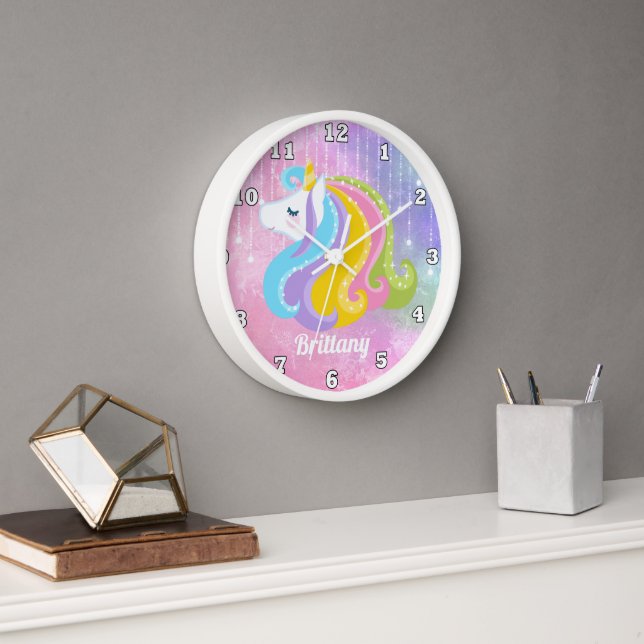 licorne magique ajouter nom filles horloge murale (Bureau)