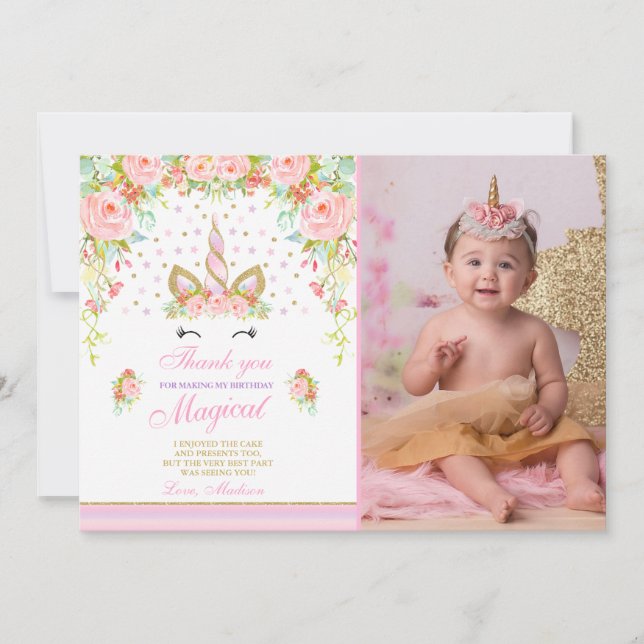 Licorne magique d'or de rose de carte de (Devant)