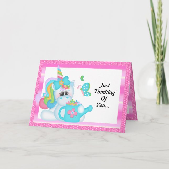 Licorne pensant à vous carte de voeux (Devant)