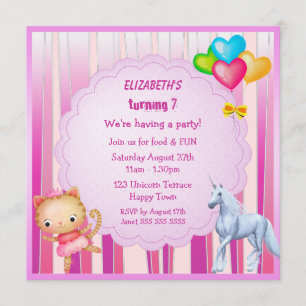 Licorne, princesse Kitty et invitations de partie