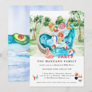 Licorne Sirène Invitation à la Fête de Piscine