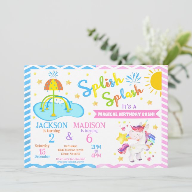 Licorne & Splash Pad Invitation d'anniversaire com (Debout devant)