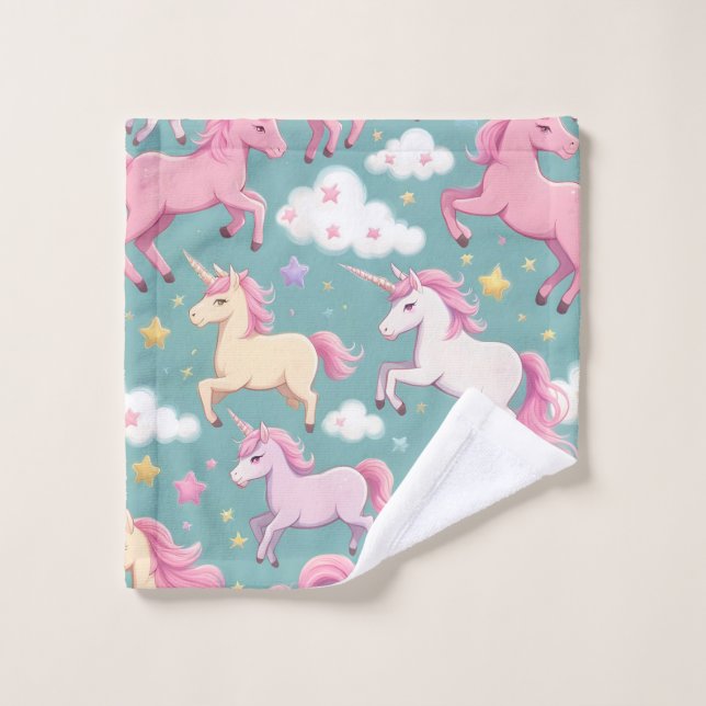 Licornes avec motif de nuages et d'étoiles (Gant de toilette)