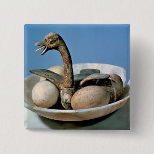 Lid of an alabaster jar decorated with a bird 2 inch square button