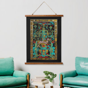 Lid of Great Tomb of Pakal - Palenque Astronaut Hanging Tapestry