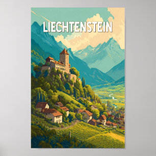 Liechtenstein Illustration Travel Art Vintage Poster
