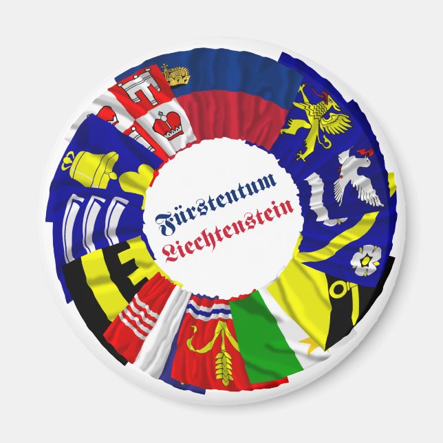 Liechtenstein & its Gemeinde Flags Magnet (Front)