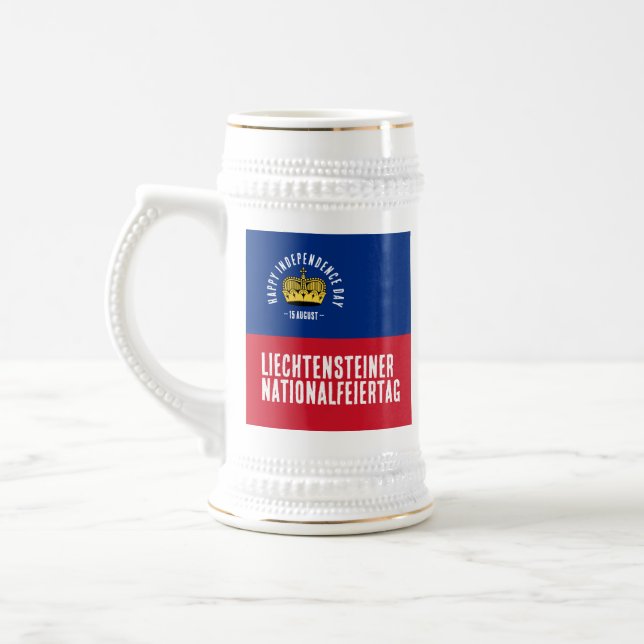 Liechtenstein National Day Flag Beer Stein (Left)