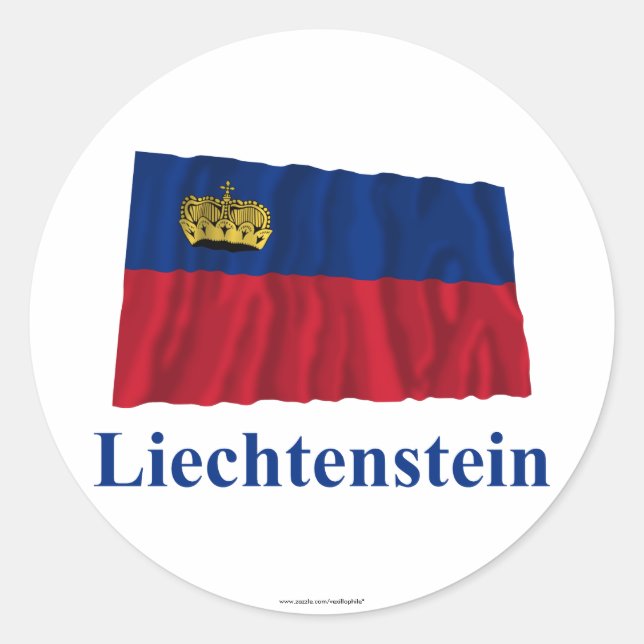 Liechtenstein Waving Flag with Name Classic Round Sticker (Front)