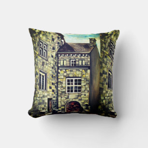 Liege, A Surreal Dreamscape Stone Castle Throw Pillow