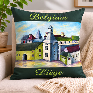 Liège Belgium Folk Art Village Throw Pillow