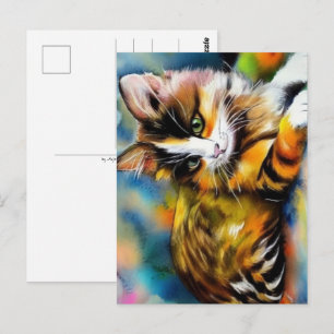 Liegende Katze, Aquarell - Postcard