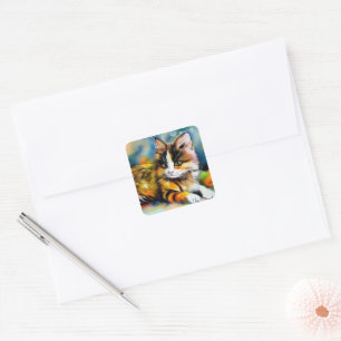 Liegende Katze, Aquarell -  Square Sticker