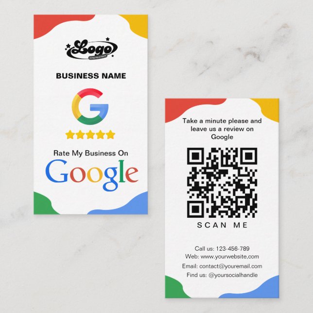 Lien de code QR Carte de visite Google Review (Devant / Derrière)