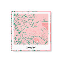 Lienzo map minimalist Granada - Rosa-verde