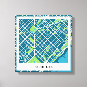 Lienzo minimalist map Barcelona - Azul-Verde Canvas Print