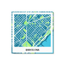 Lienzo minimalist map Barcelona - Azul-Verde