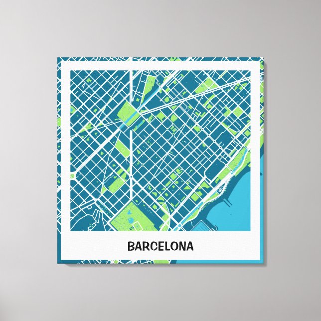 Lienzo minimalist map Barcelona - Azul-Verde Canvas Print (Front)