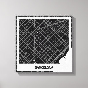 Lienzo minimalist map Barcelona - Black-White Canvas Print