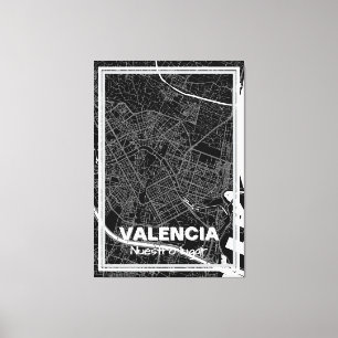 Lienzo minimalist map Valencia - Black-white Canvas Print