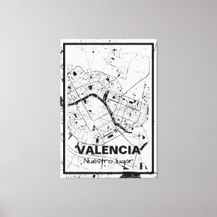 Lienzo minimalist map Valencia - Black-White Canvas Print