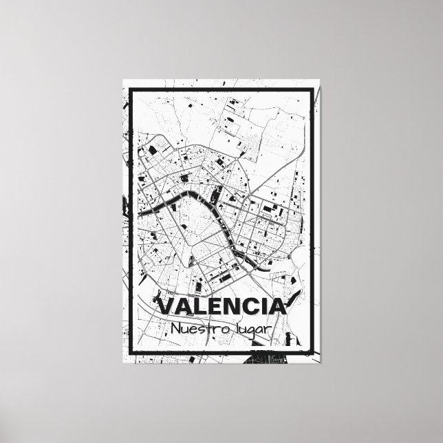 Lienzo minimalist map Valencia - Black-White Canvas Print (Front)