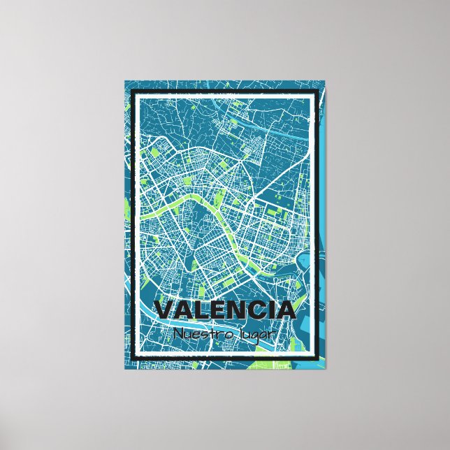 Lienzo minimalist map Valencia - Blue-Green Canvas Print (Front)