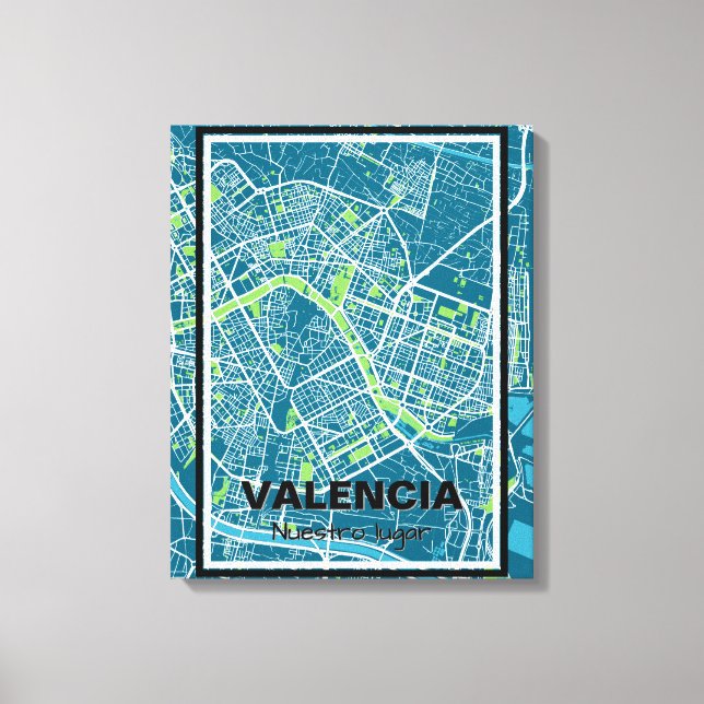 Lienzo minimalist map Valencia - Blue-Green Canvas Print (Front)