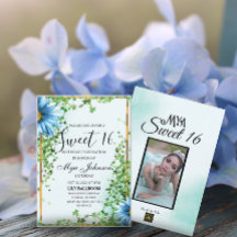 Lierre fleur sauvage bleu Sweet 16 Invitation