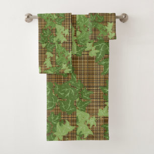Lierre vert sur plaid doré noir