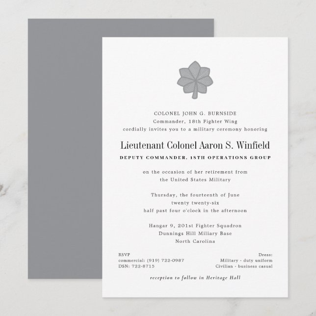 Lieutenant Colonel Military Retirement Invitation (Front/Back)
