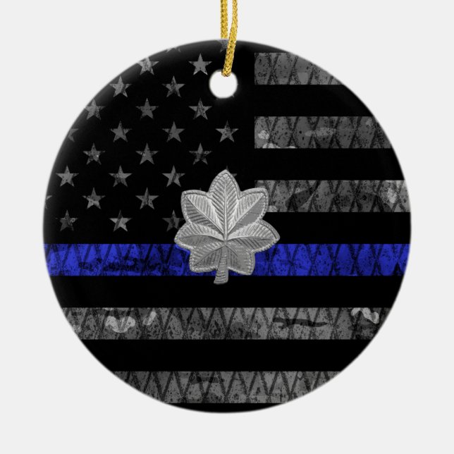 Lieutenant Colonel Thin Blue Line Distressed Flag Ceramic Ornament (Front)